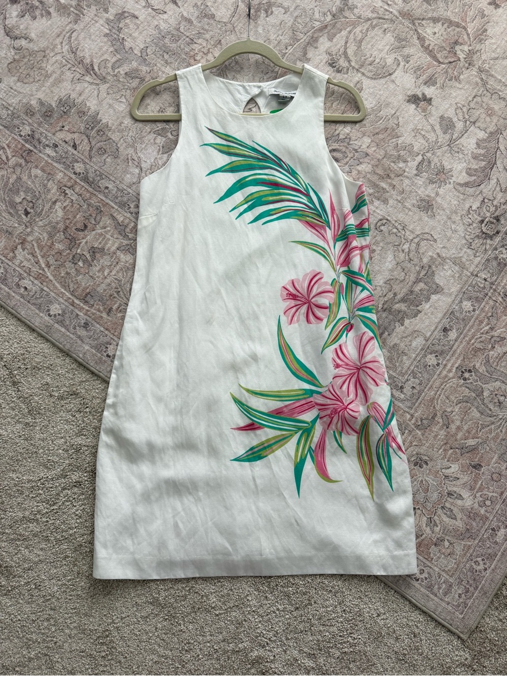 Tommy Bahama White Tropical Shift Dress with Pink and Green Floral Print